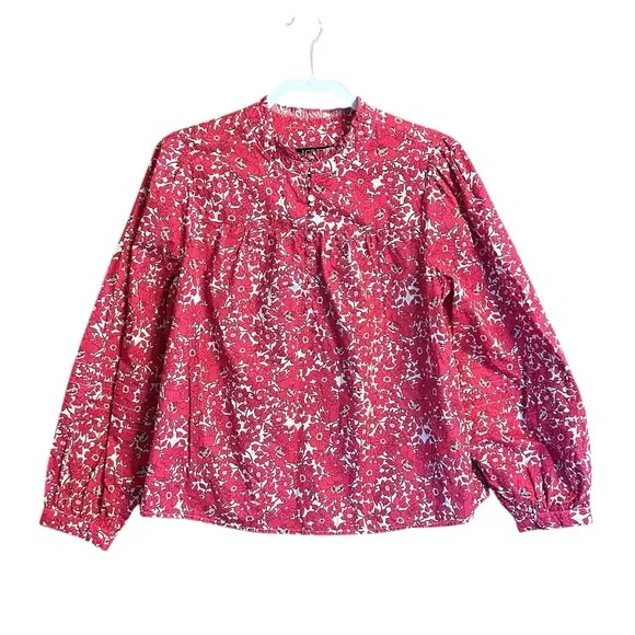J.Crew Button-Front Ruffleneck Popover
In Blushing Meadow Size Small - Picture 2 of 11